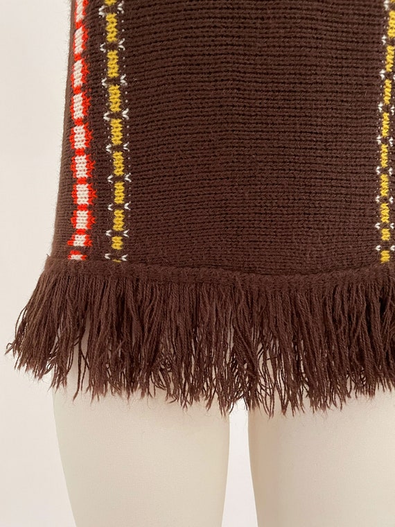 60s 70s Brown Acrylic Knit Fringe Sweater | By Ca… - image 5