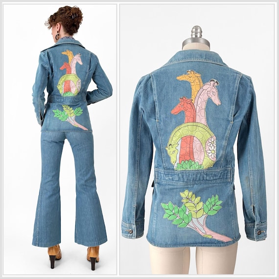 70s Boho Patchwork Denim Jacket | Brittania Sport… - image 1