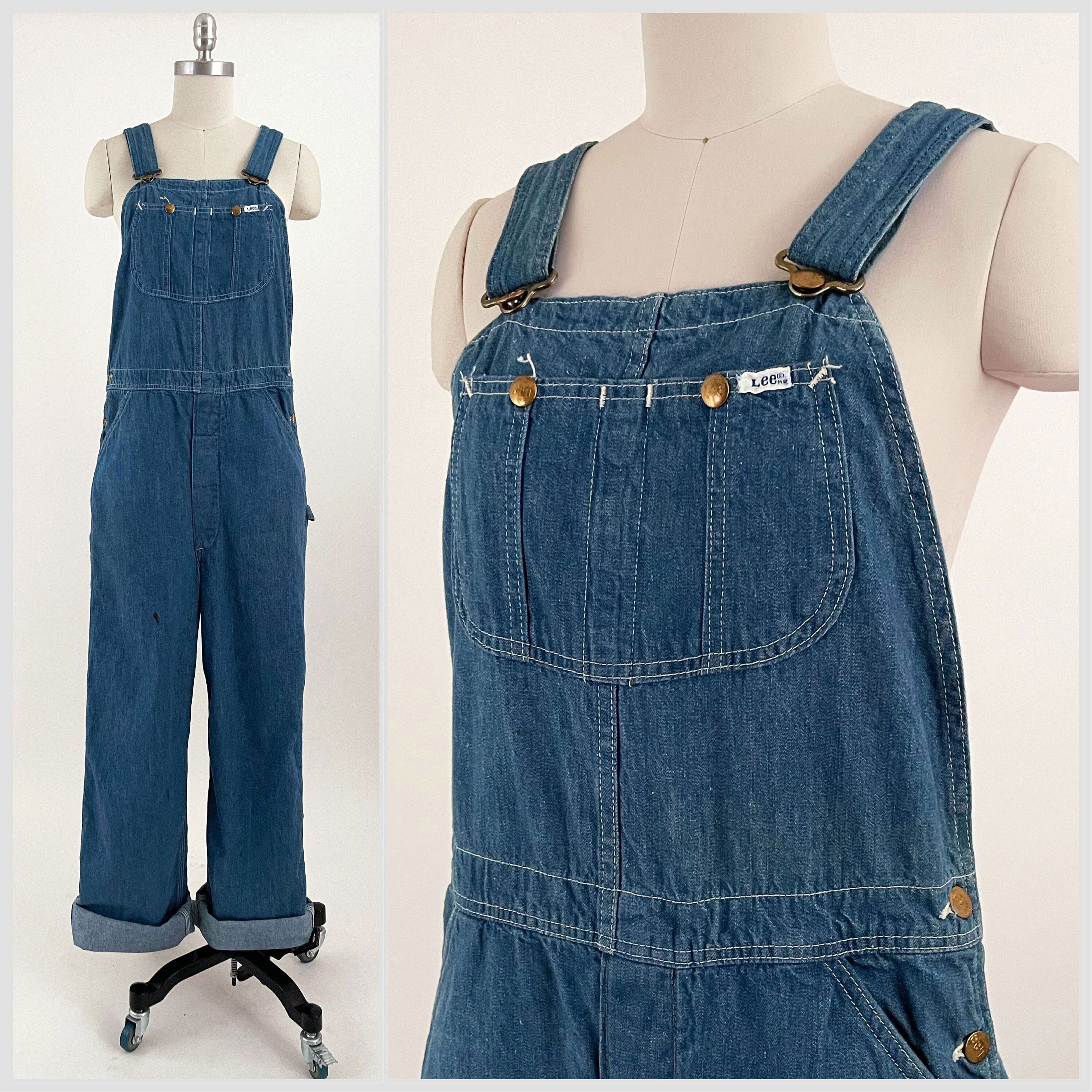 70s 80s Lee Denim Bib Overalls | USA Made Lee Distressed