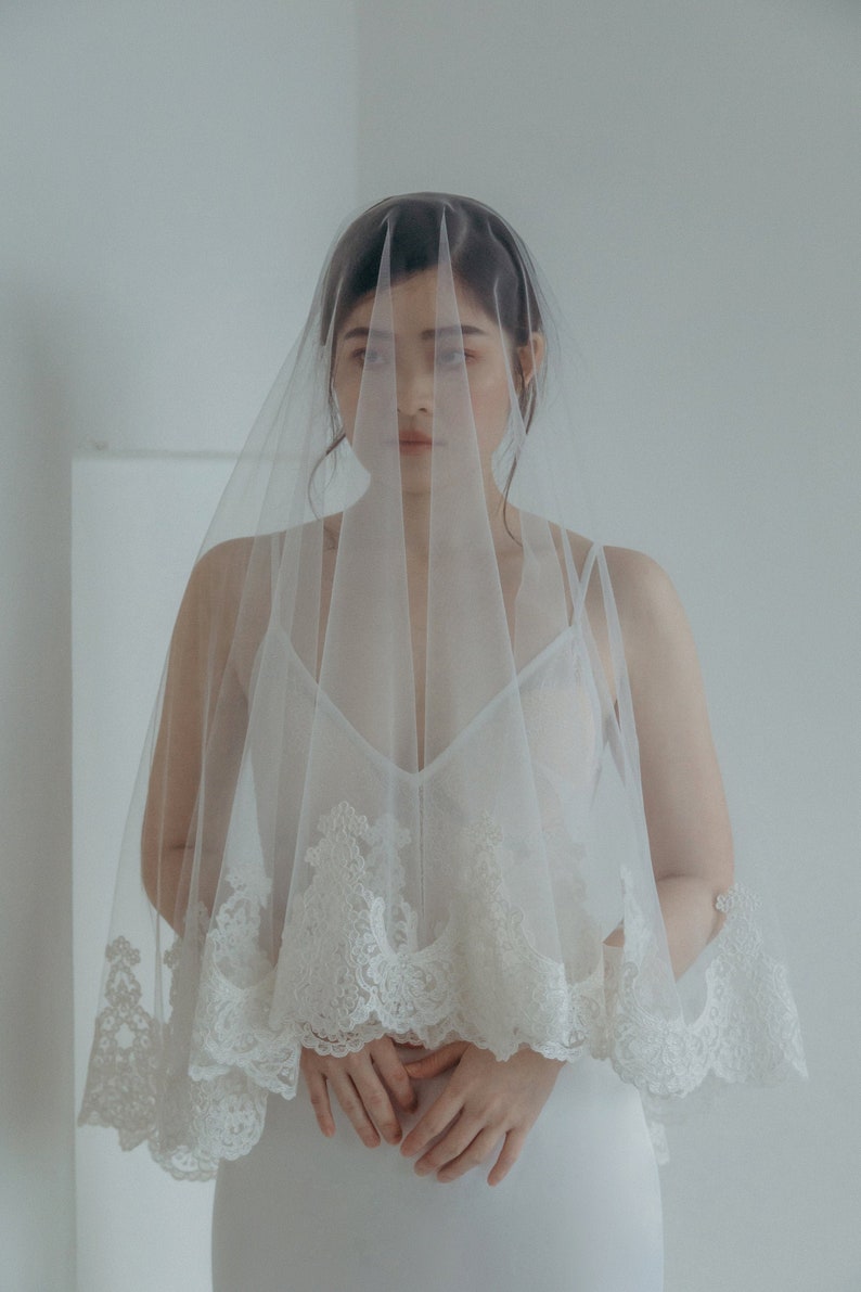 Classic Mantilla Fingertip Length Veil \u2022 Elyn Tang Bridal