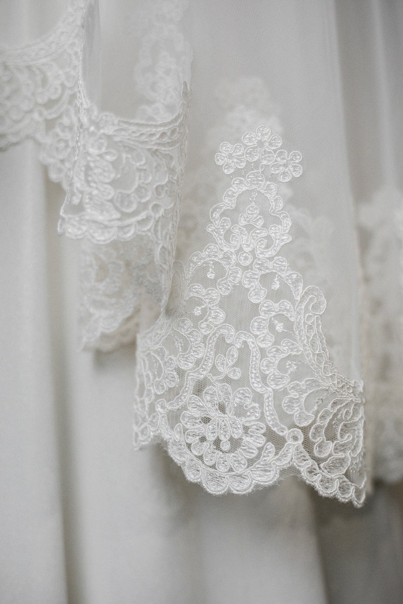 Classic Mantilla Fingertip Length Veil \u2022 Elyn Tang Bridal