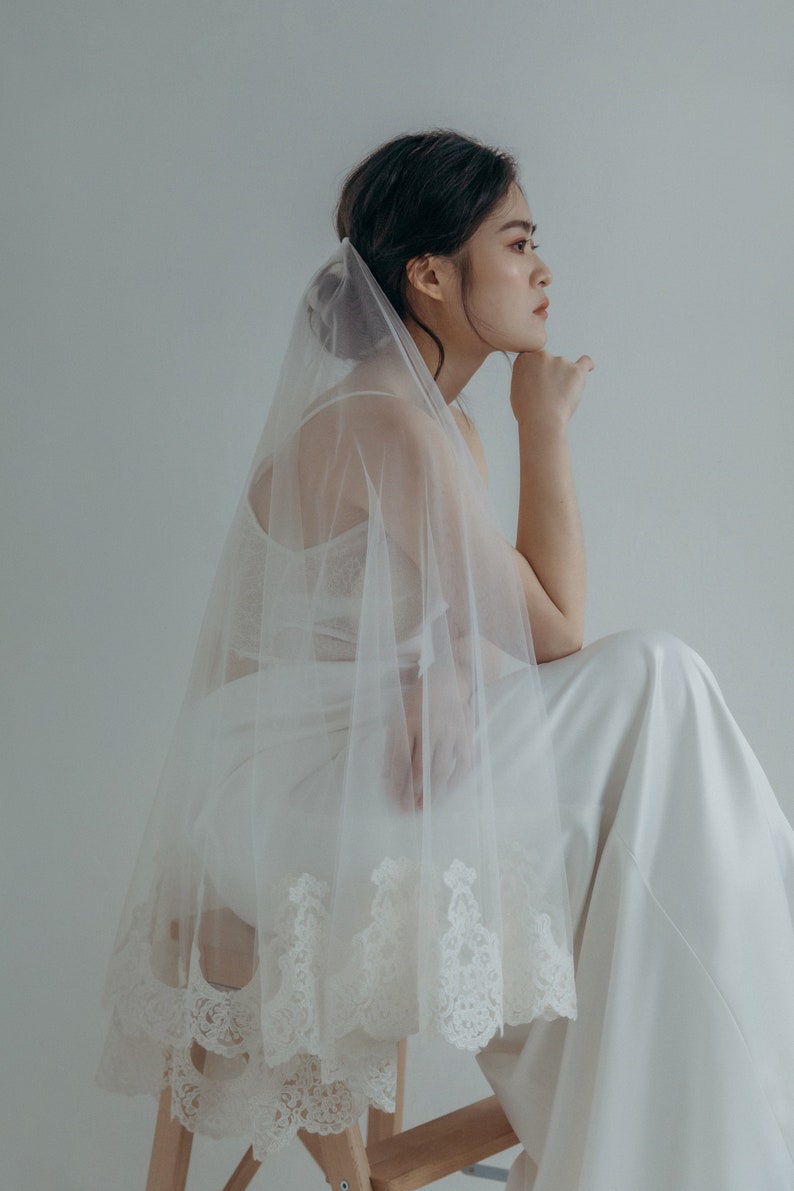 Classic Mantilla Fingertip Length Veil \u2022 Elyn Tang Bridal