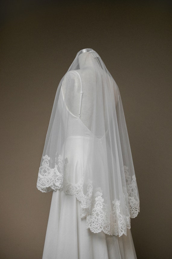 Classic Mantilla Fingertip Length Veil \u2022 Elyn Tang Bridal