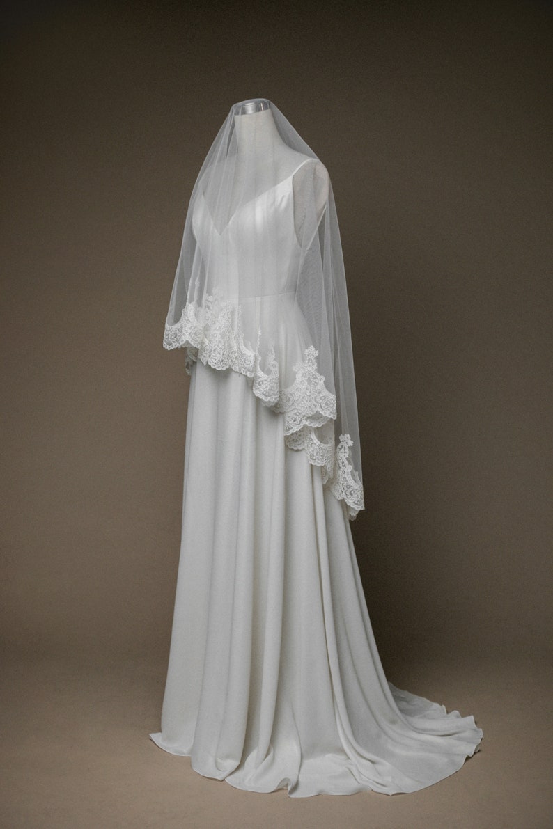 Classic Mantilla Fingertip Length Veil \u2022 Elyn Tang Bridal