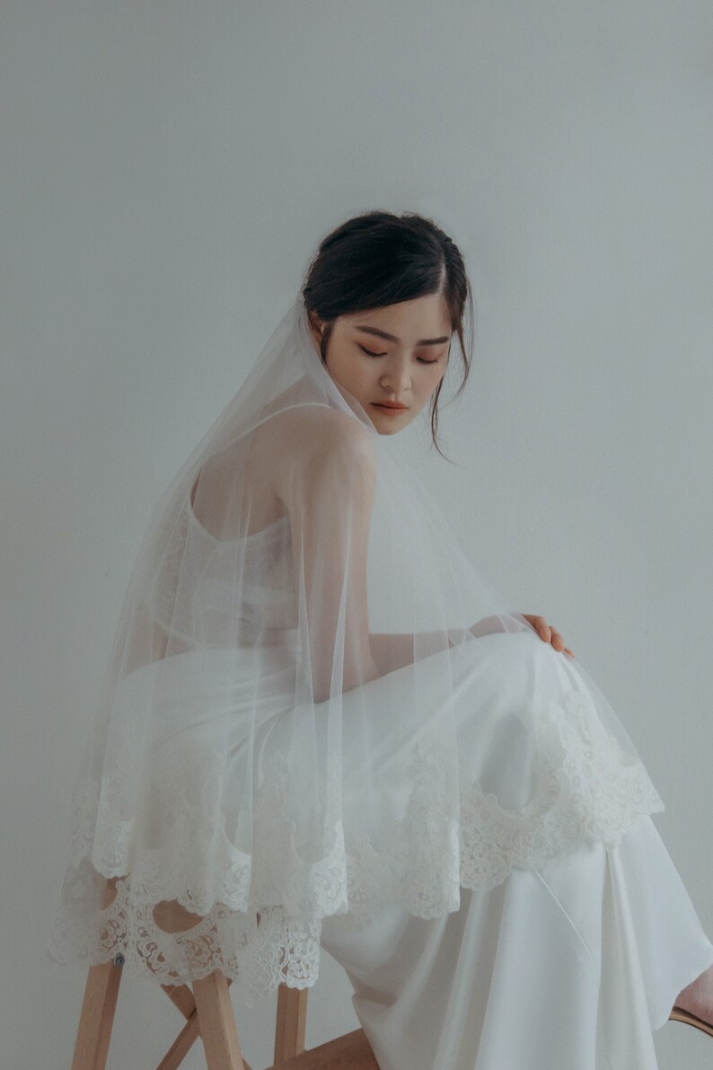 Classic Mantilla Fingertip Length Veil \u2022 Elyn Tang Bridal