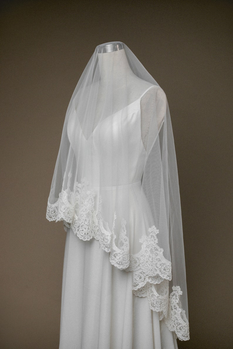 Classic Mantilla Fingertip Length Veil \u2022 Elyn Tang Bridal