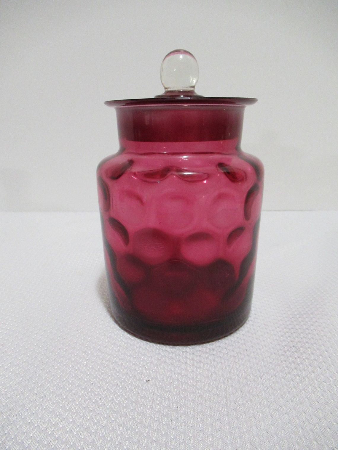 Collectable Victorian Cranberry Coin Dot Art Glass Candy Jar/small