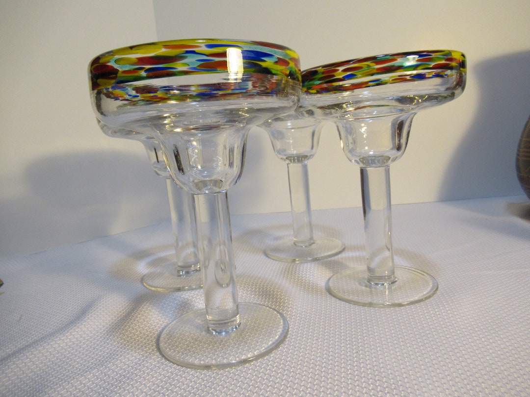 Set of 4 Confetti Glass Rimmed Margarita Glasses Etsy
