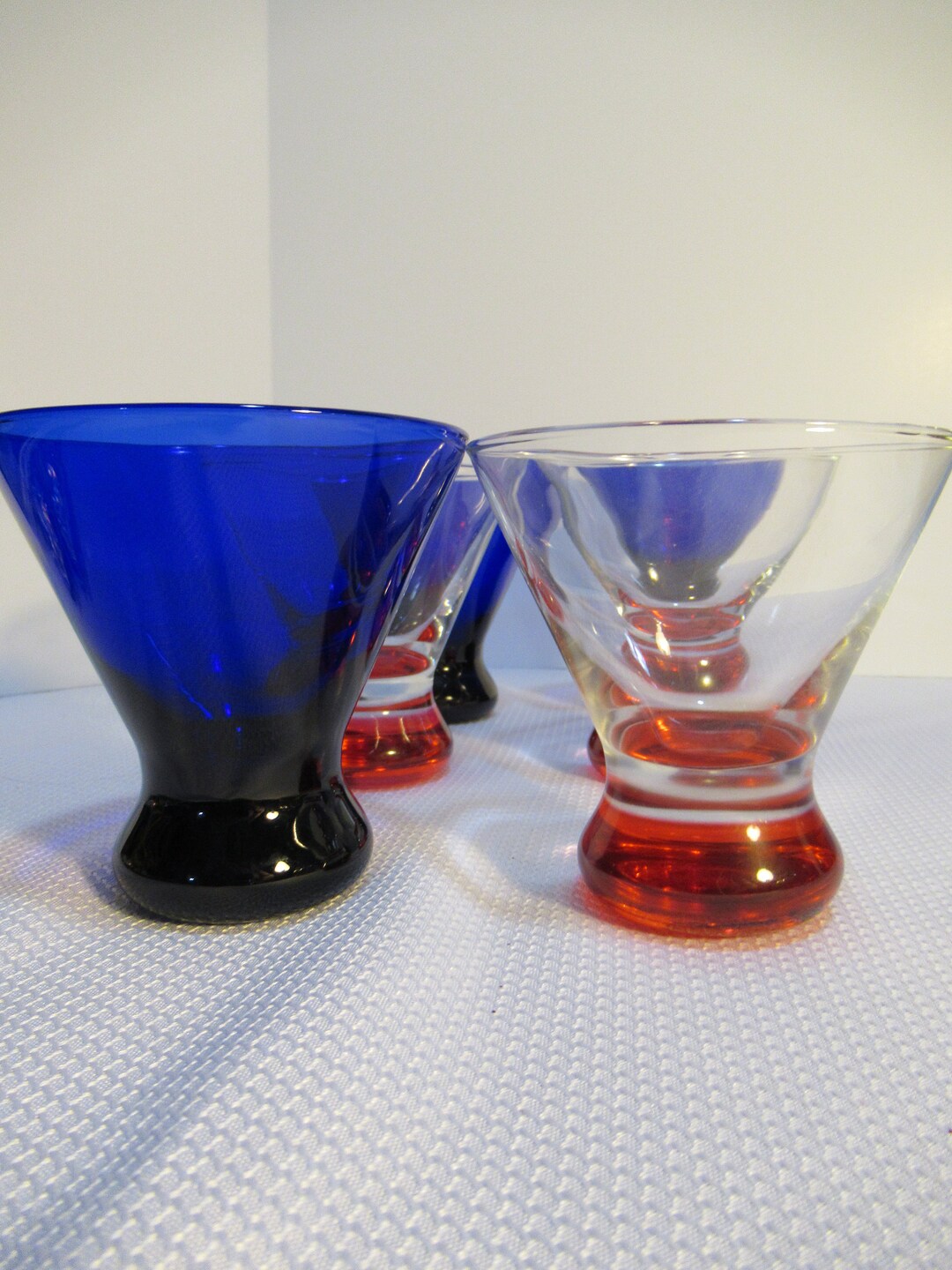 6 Stemless Blue and Red Martini Glasses Etsy