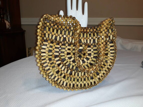 Vintage 70's wood bead shoulderbag - image 1