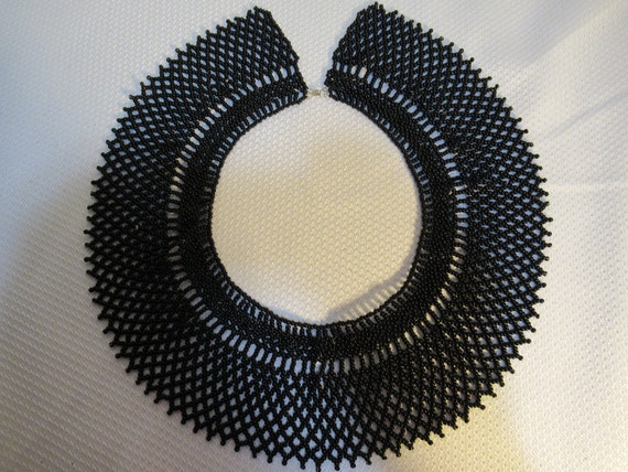 Handmade Black Seed Bead Collar Necklace - image 1