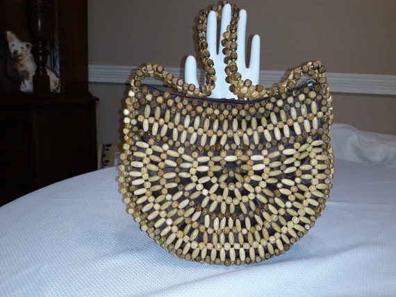 Vintage 70's wood bead shoulderbag - image 2