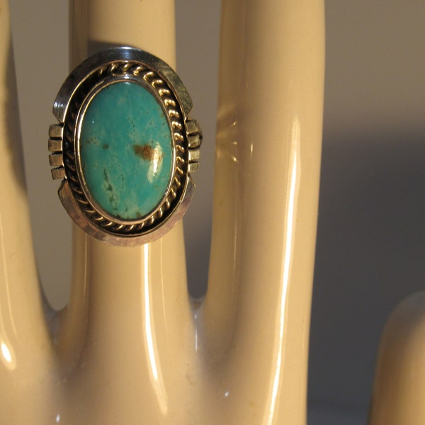 Beautiful Native American Navajo Sterling Silver Turquoise Ring By Samuel Yellowhair size 5 1/2 signed