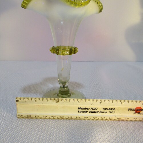 Victorian Art Nouveau Uranium Glass shops Art Glass Ruffled top Ruffled Skirted Vase