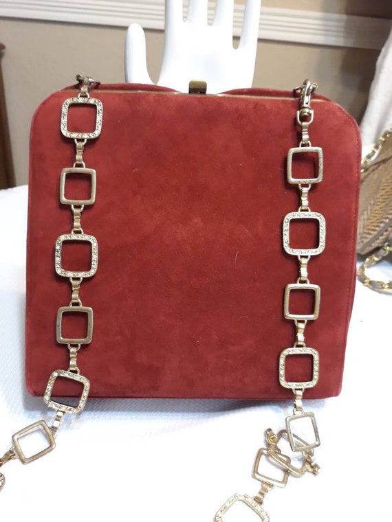 red suede shoulder bag