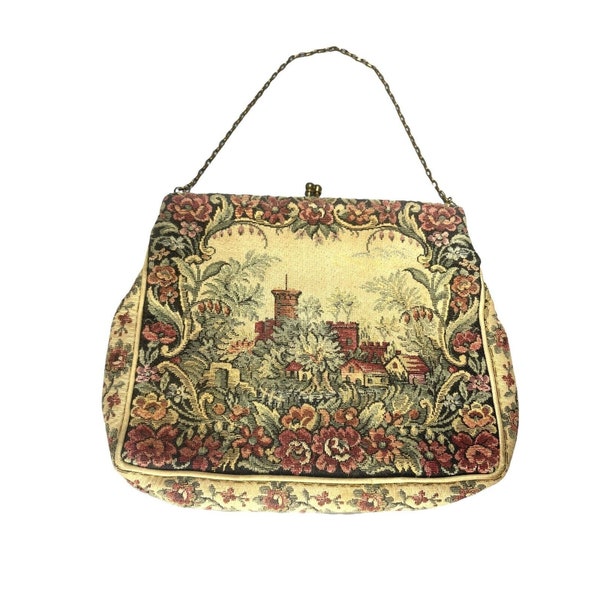 VTG Jolles Original Austria Purse Needlepoint Petit Point Floral Clutch Tapestry