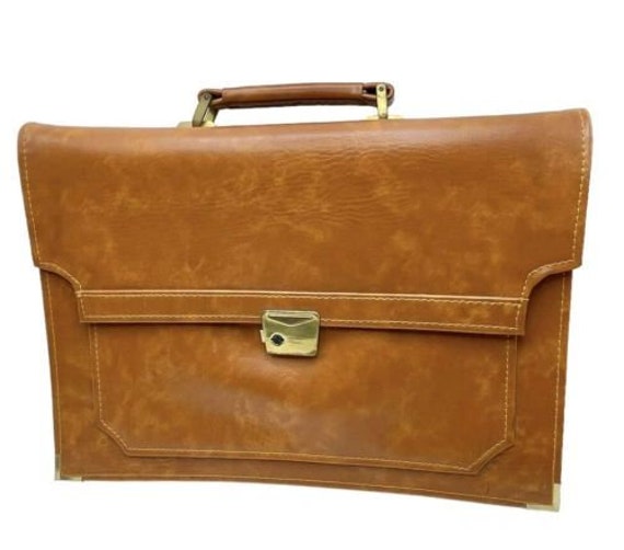 Men's Vintage Brown Leather Gold Briefcase Attach… - image 1