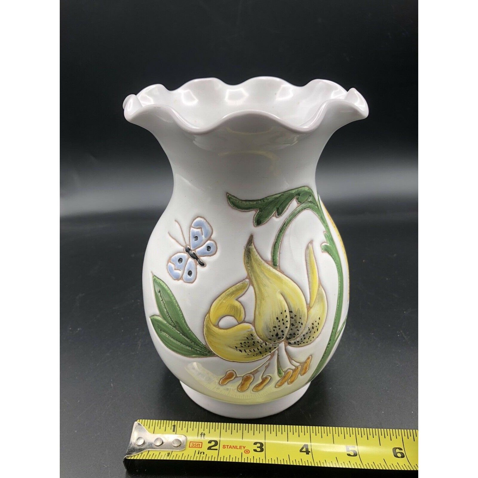 Porcelain Vase Yellow Flowers Blue Butterfly Made in Italy Etsy UK