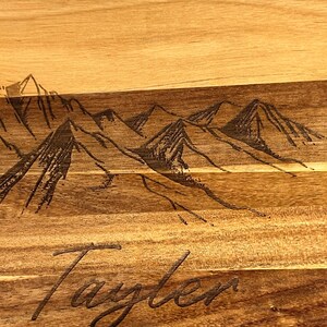 Custom Acacia Wood Cutting Board: Engraved Mountain Charcuterie Board ...