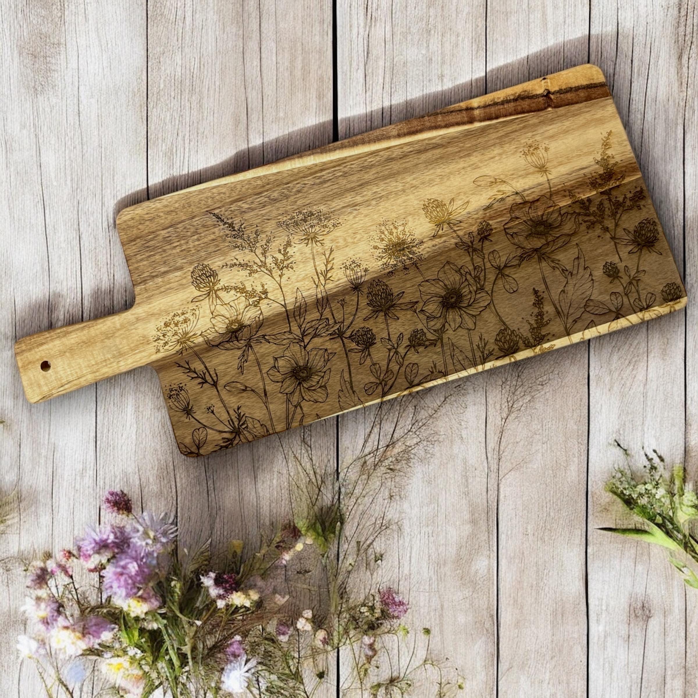 Engraved Wildflower Wonderlust Acacia Wood Cutting Board