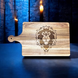 CUSTOMIZABLE World of Warcraft Inspired &quot;Alliance&quot; Cutting Board  - Acacia Wood Food Charcuterie - Unique Gift