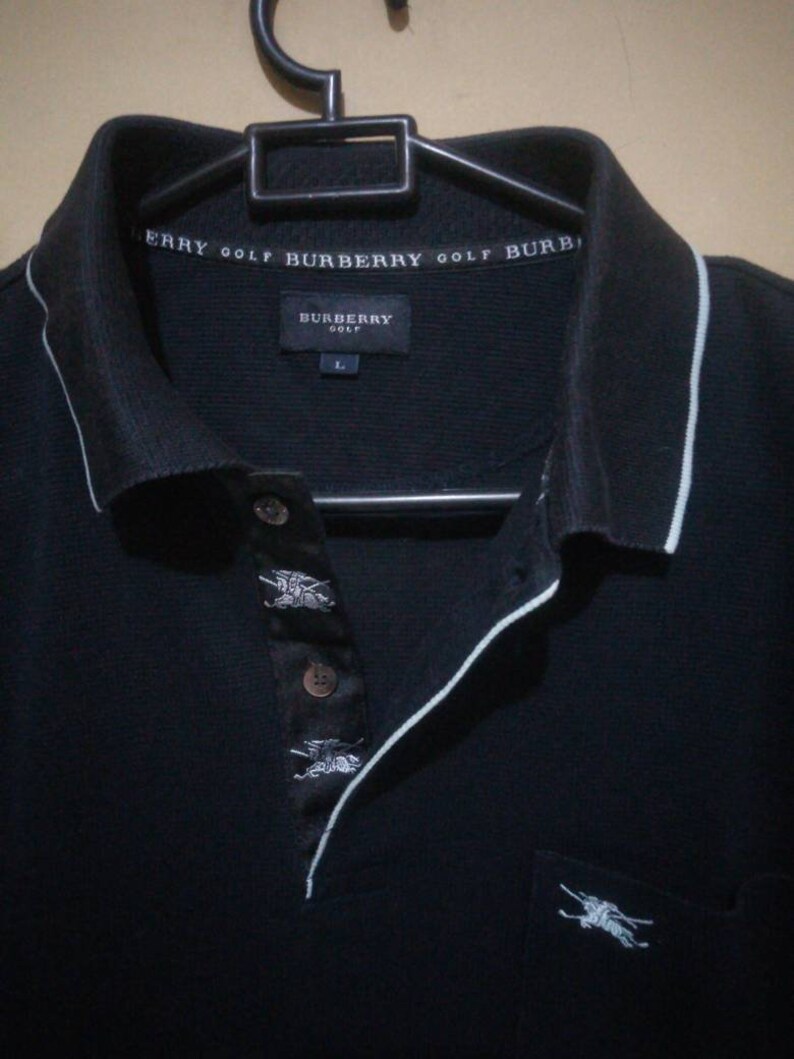 Burberry Golf Polo Shirt Navy Blue Size L Etsy