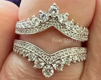 Round Cut Moissanite Wedding Enhancer Wrap Guard Ring, Unique Ring Jacket, Double Row Enhancer Band For Women, 925 Sterling Silver