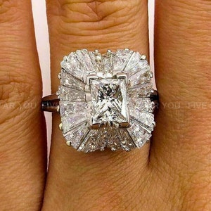 Radiant Cut Moissanite Vintage Ballerina Ring For Women's, Unique Cocktail Ring, 925 Sterling Silver, Anniversary Ring Gift For Wife