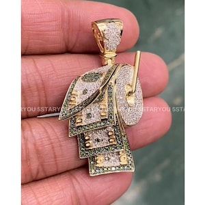 Round Cut Moissanite Men's Roll Of Money Pendant, 925 Sterling Silver, 100 Dollar Bills Cash Pendant, Toilet Paper Roll Pendant