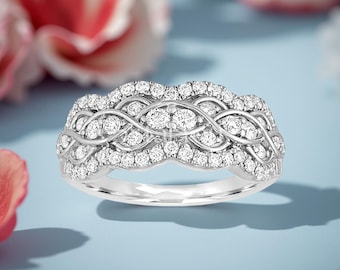 Infinity Moissanite Wedding Band For Her, 925 Sterling Silver, Unique Celtic Knot Promise Ring for Women, Half Eternity Rings for Women