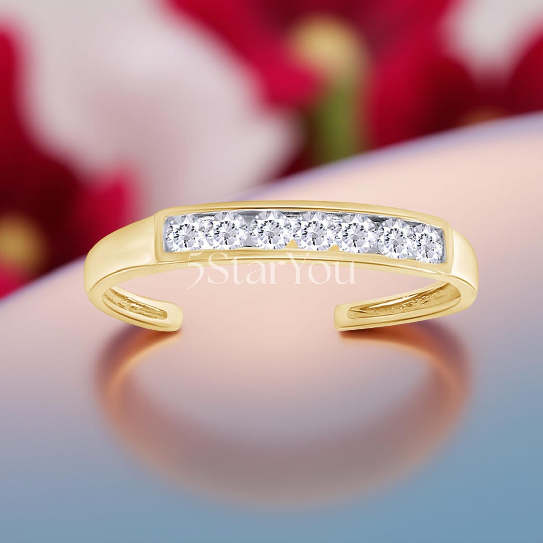 925 Sterling Silver Channel Set Moissanite Toe Ring, Adjustable Band ...