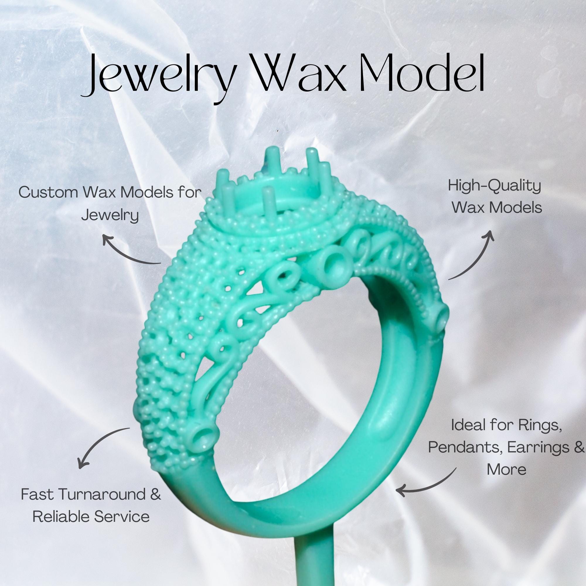 Custom CAD Jewelry Design Wax Model, 3D Printed Wax Model for