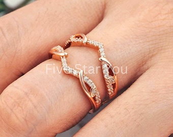 Round Cut Moissanite Enhancers Wrap Guard Wedding Ring, Women's Wrap Ring Guard, 925 Sterling Silver 14K Rose Gold Plated, Anniversary Gift