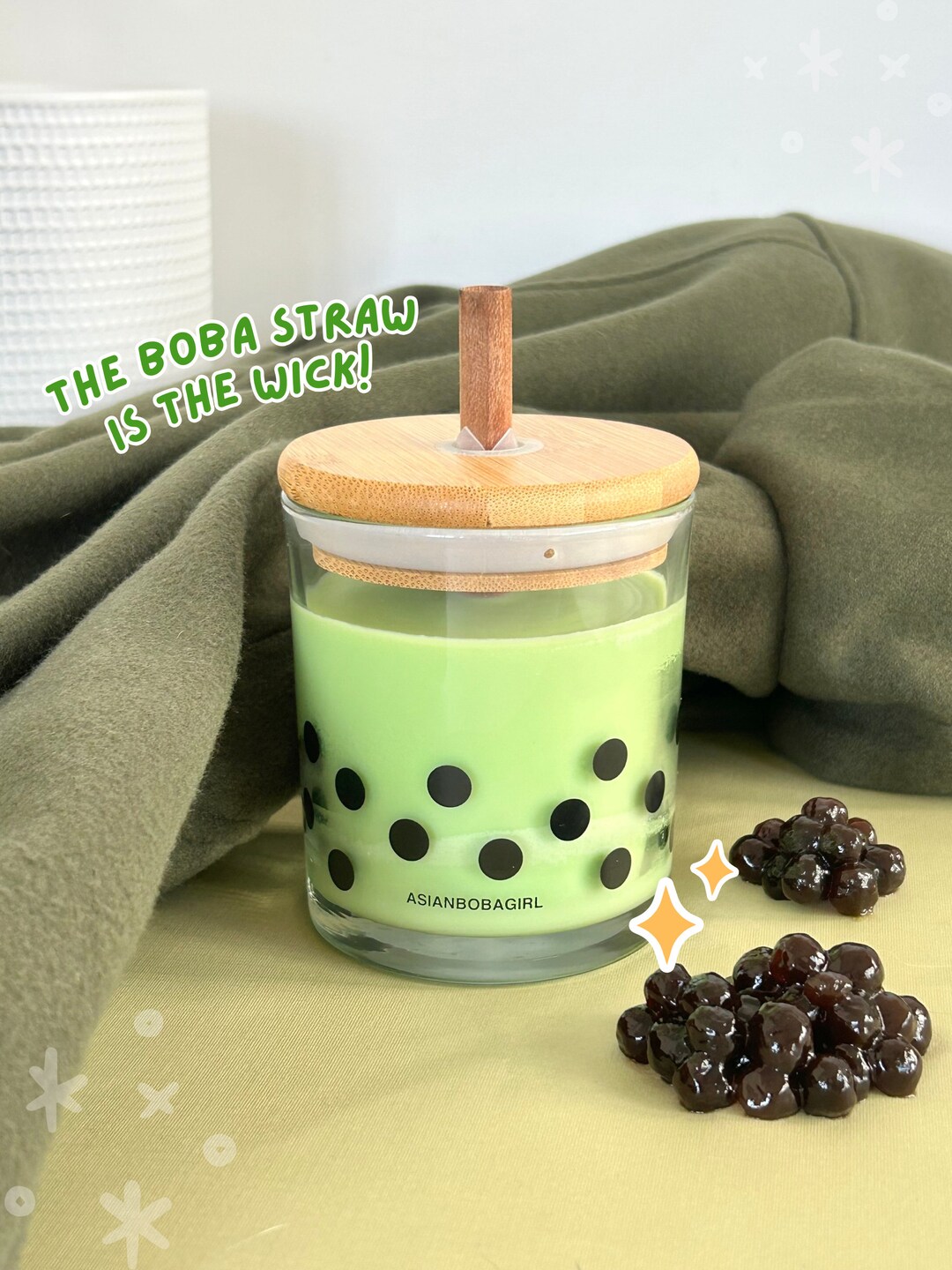 Matcha Tea Boba Straw Candle Etsy