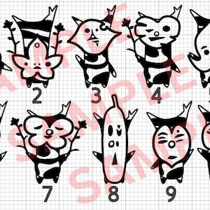 May include: Black and white line art illustrations of ten different creatures with numbers 1 through 10 below each creature.