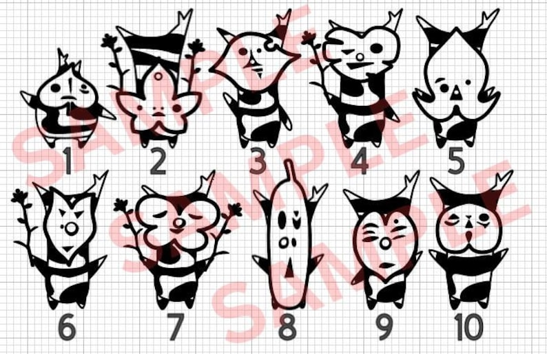May include: Black and white line art illustrations of ten different creatures with numbers 1 through 10 below each creature.