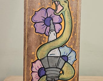Automotive inspired hand painted tattoo flash style sign, kustom kulture