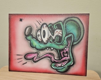 Airbrushed Ratfink painting on canvas, garage art, kustomkulture