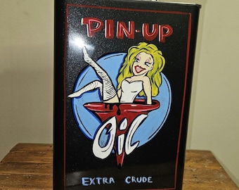 Pin Up Oil- hand painted and Pinstriped decorative oil can kustom kulture hot rod