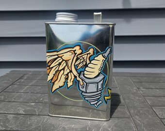 Upcycled kustom painted oil can Decoration hot rod rat rod