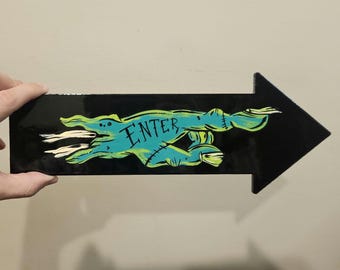 Hand Painted Wooden Zombie Enter Sign, garage art, kustom kulture