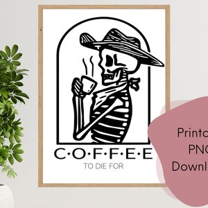 Cowboy Skeleton Coffee Art Print, Western PNG Download