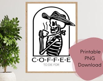 Cowboy Skeleton Coffee Art Print, Western PNG Download