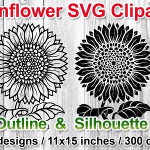 Sunflower SVG Clipart V-2 Silhouette & Outline 2 Versions in 1 for DIY Craft Projects Sticker Cricut Files