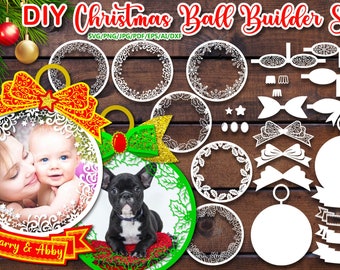 3D Christmas Ball Builder Set, DIY Ornament Clipart (Digital Download)