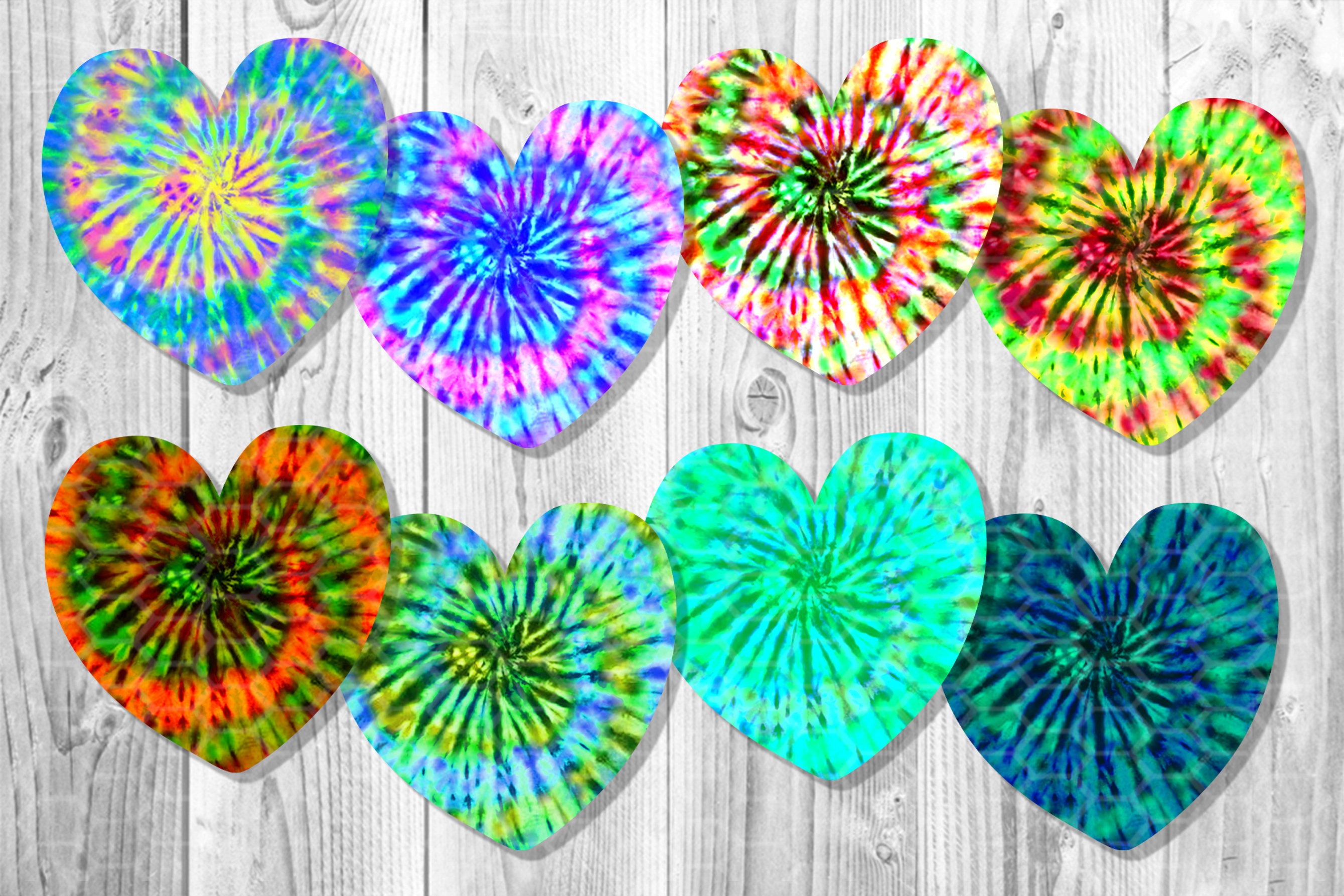 8 Tie Dye Hearts Sublimation PNG Clipart Set 3 Heart Shape Etsy