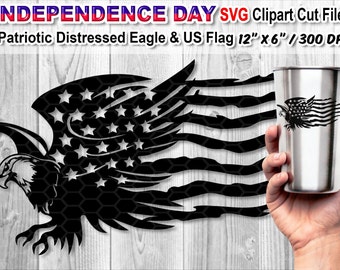 Independence Day Silhouette US Flag with Eagle SVG Cut Files for Creative DIY Projects, Vinyl Sticker Cricut Files