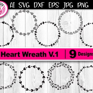 Heart Wreath V-1 Circular Wreath Monogram Clipart Instant Digital Download SVG cut files for Creative DIY Projects, Cricut & Silhouette image 1