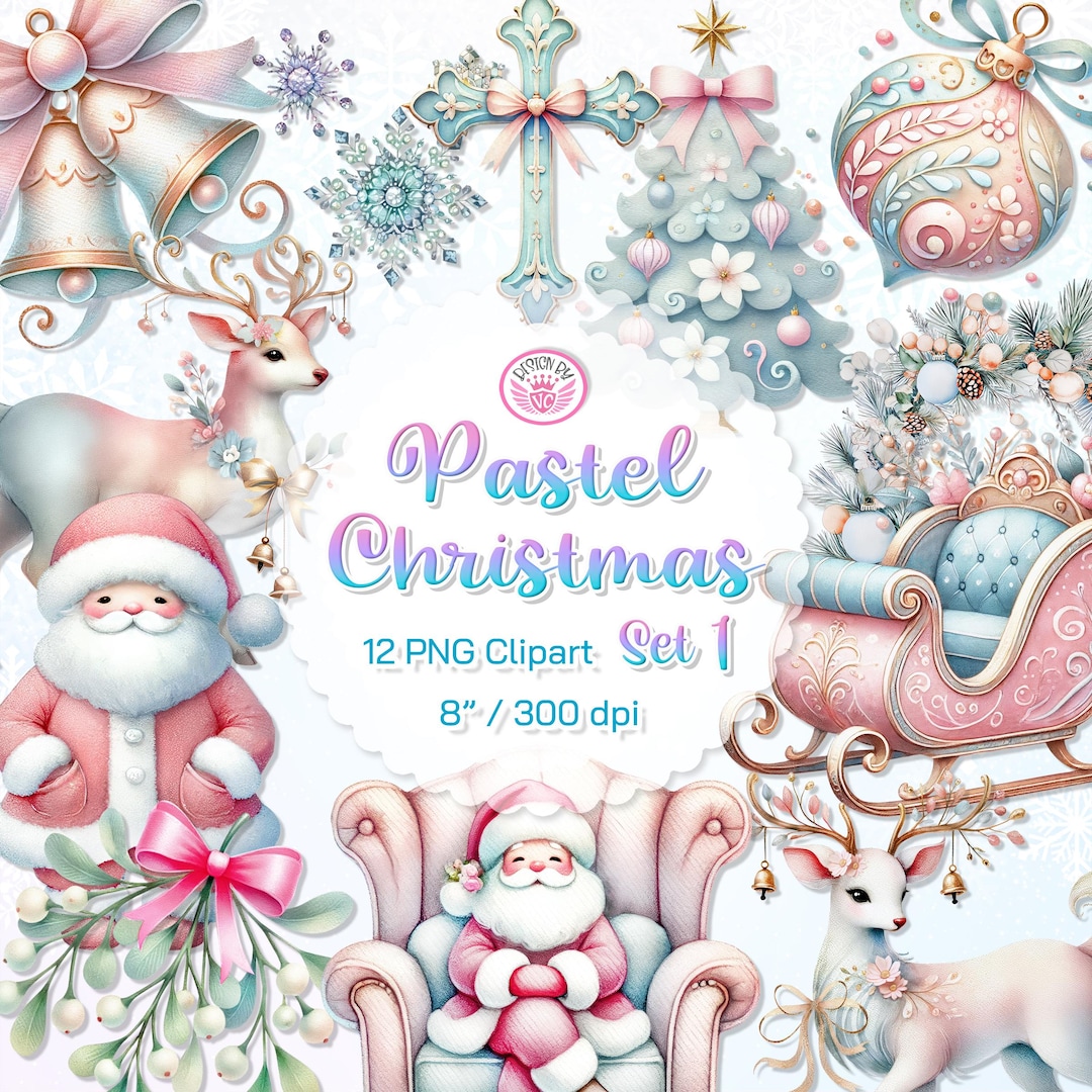 Pastel Christmas Clipart Collection Set-1 Watercolor Painting ...