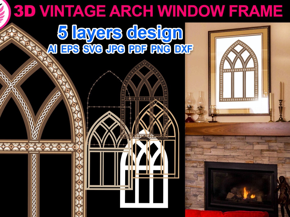 Vintage Farmhouse Window Frame SVG, 3D Arch Layered Design (digital ...